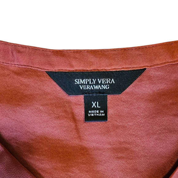 Simply Vera Vera Wang Blouse Long Sleeve VNeck Sheer Burgundy Women's XLarge - Picture 4 of 8